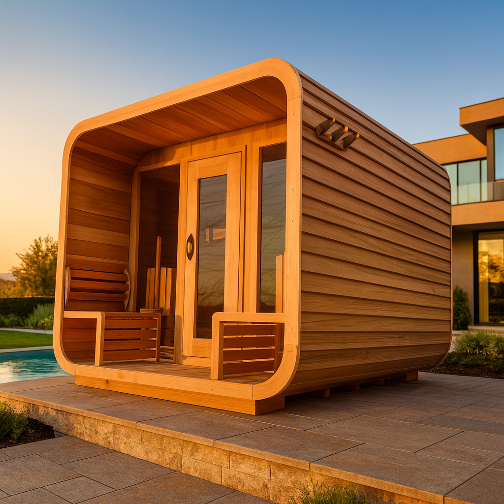 Luxury Outdoor Luna Cedar Sauna: 6-Person Round Barrel Design with Tempered Glass