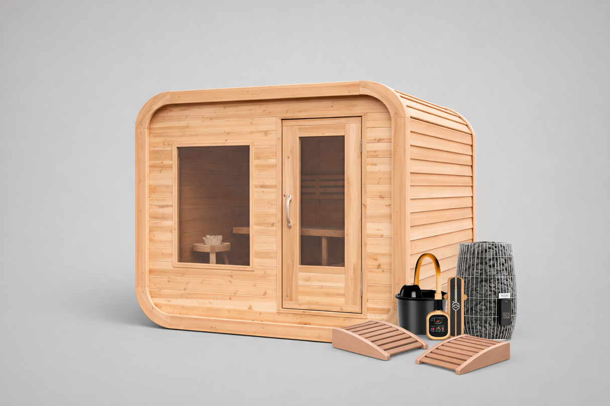 Solid Eastern White Cedar Luna Outdoor Sauna – 2–3 Person Custom Craft