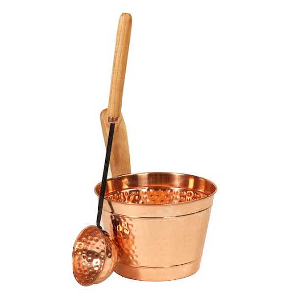 Rento Copper Sauna Bucket with Ladle, Solid Copper Finish