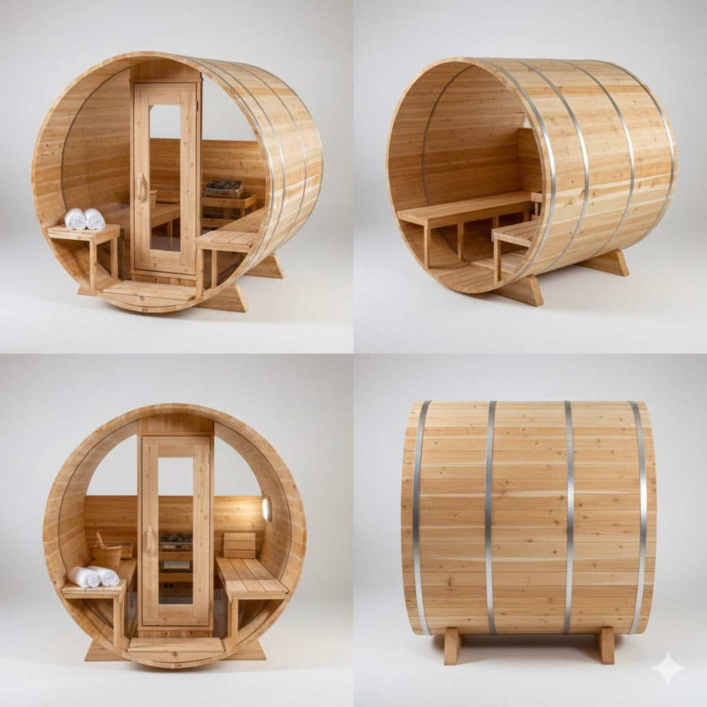 Solid Cedar Serenity Barrel Sauna – Handcrafted Outdoor Wellness