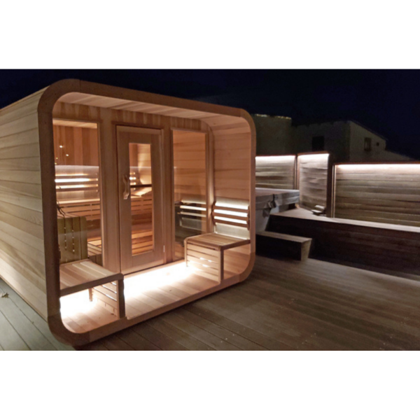 Luxury Outdoor Luna Cedar Sauna: 6-Person Round Barrel Design with Tempered Glass