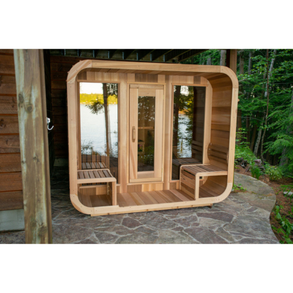 Luxury Outdoor Luna Cedar Sauna: 6-Person Round Barrel Design with Tempered Glass
