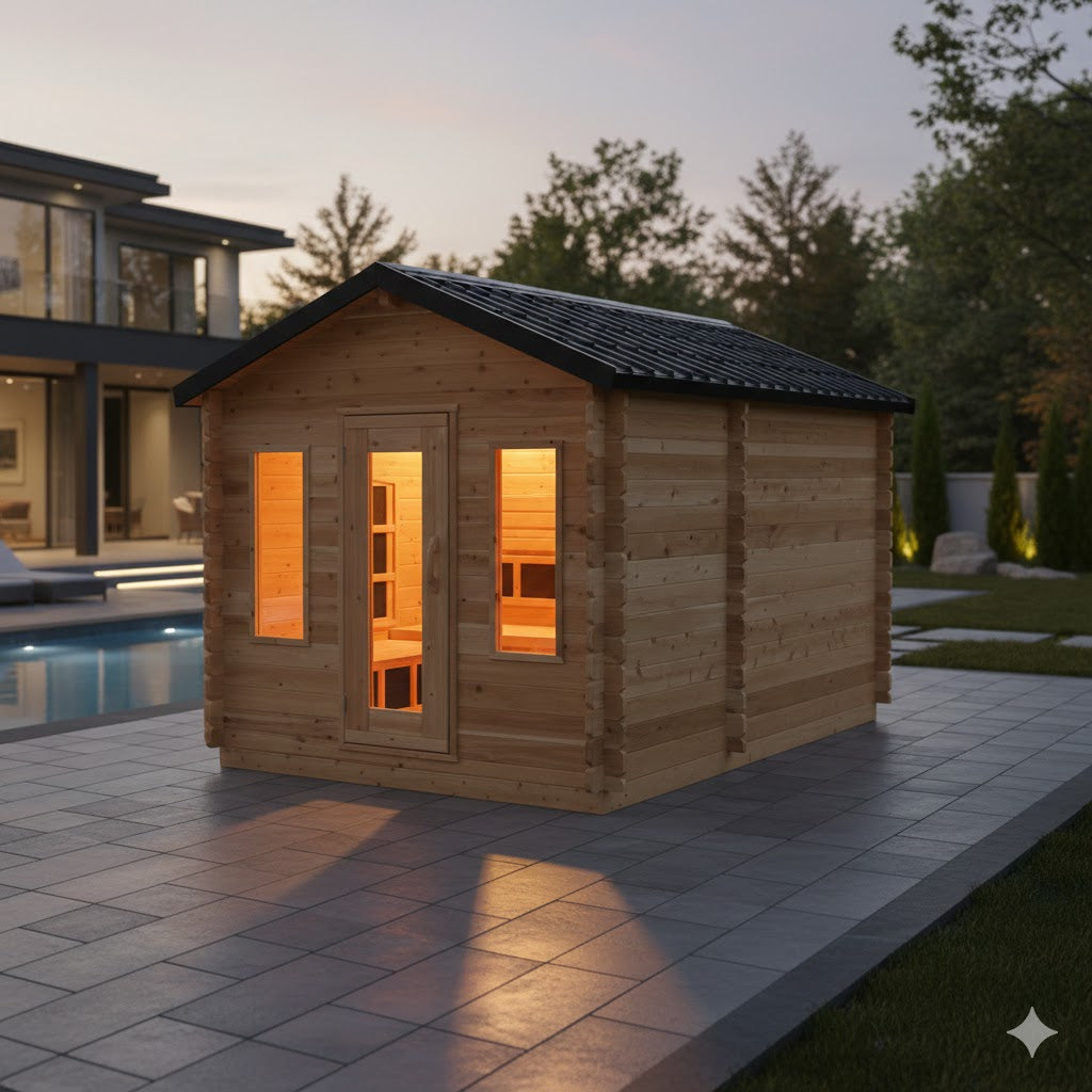 Solid Cedar Georgian Cabin Sauna with Changeroom – Custom Outdoor Spa