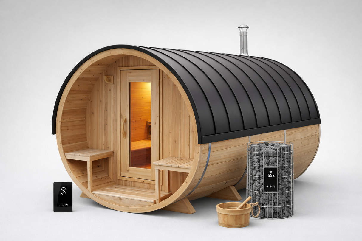 Solid Cedar Barrel Sauna – Traditional Canadian Craftsmanship