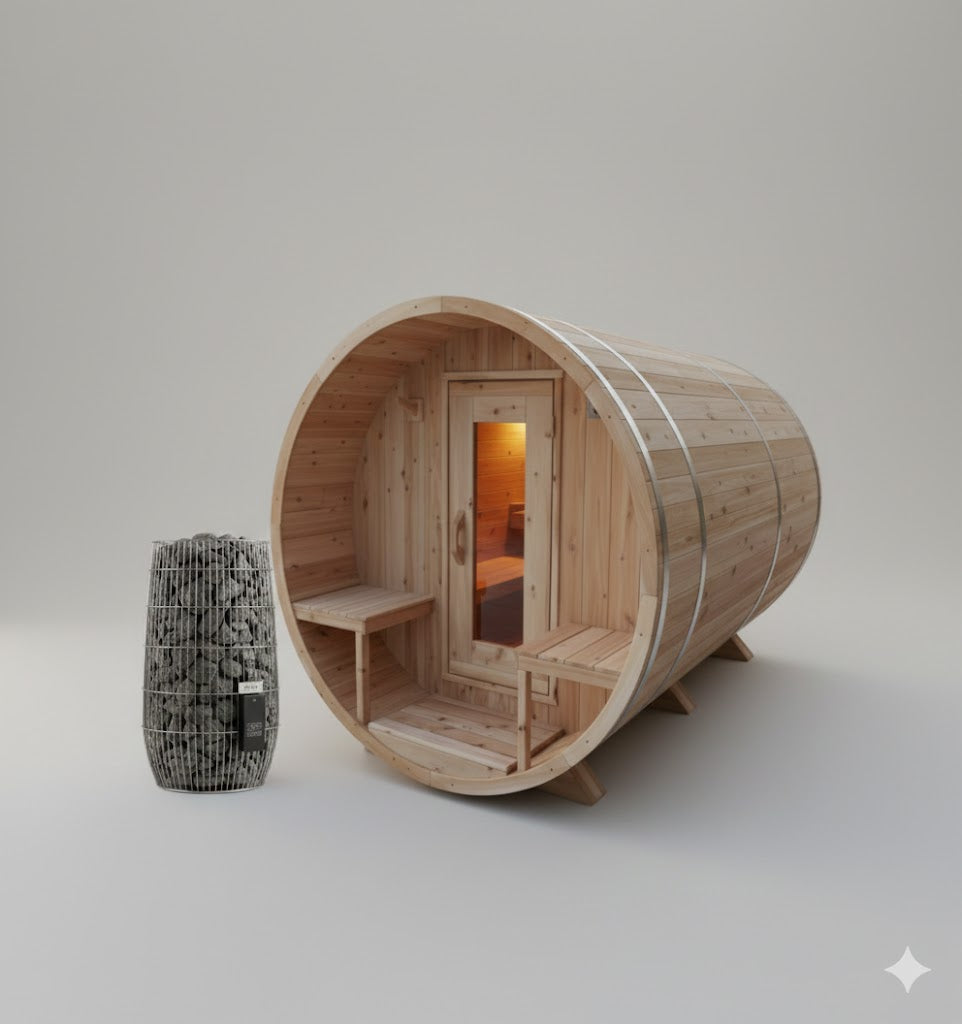 Solid Cedar Barrel Sauna – Traditional Canadian Craftsmanship