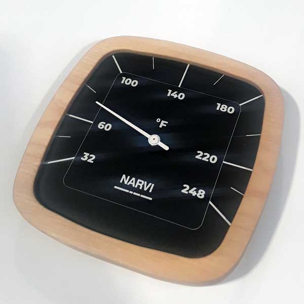 Narvi Black Sauna Thermometer Fahrenheit Dial Durable Wall-Mount Steel Finish