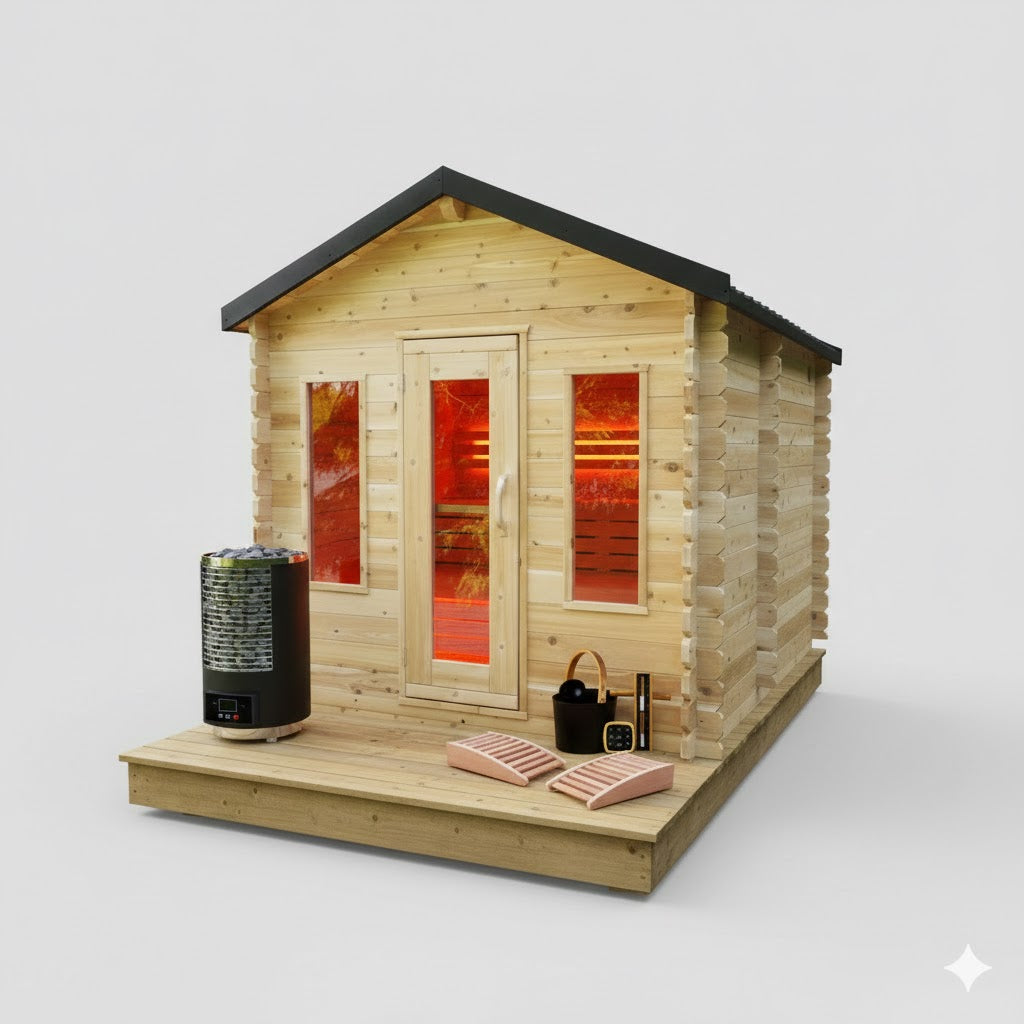 Solid Cedar Georgian Cabin Sauna with Changeroom – Custom Outdoor Spa