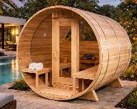 Luxury outdoor sauna beside a modern pool property