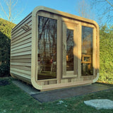 Luxury Outdoor Luna Cedar Sauna: 6-Person Round Barrel Design with Tempered Glass