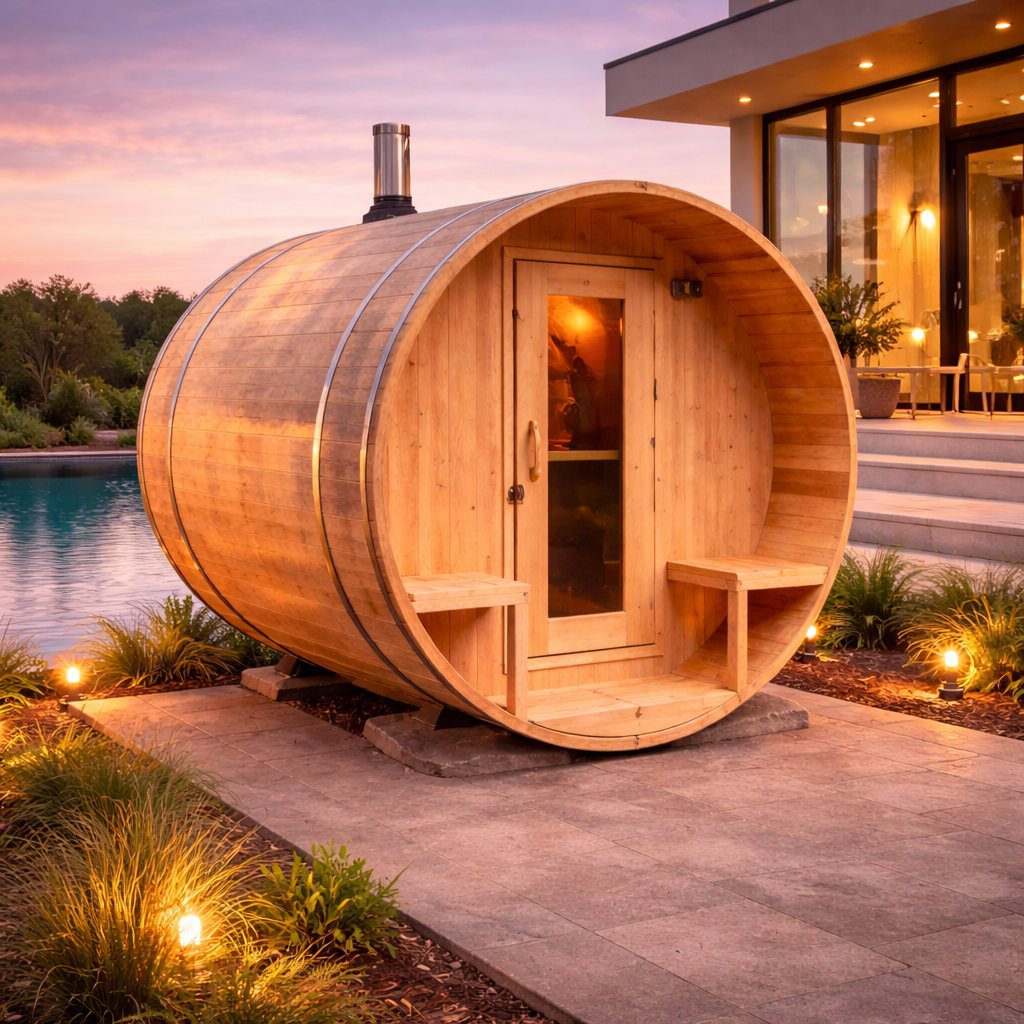 Outdoor sauna in a luxury property setting
