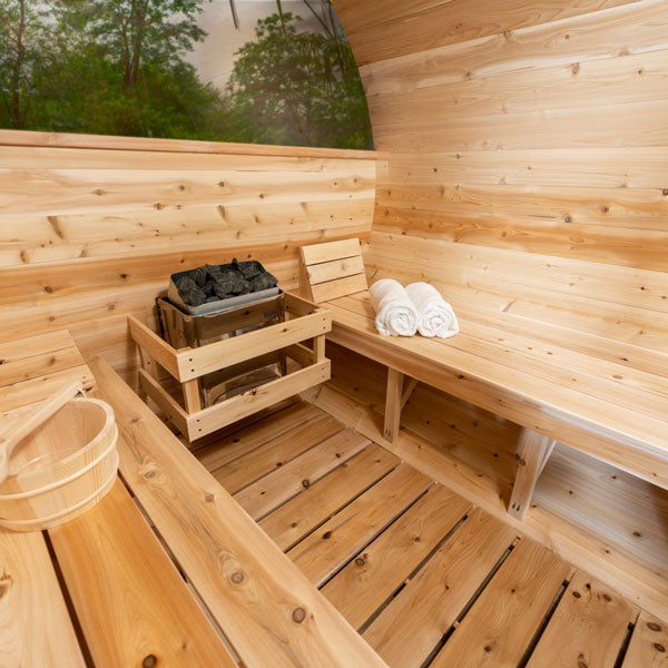 Solid Cedar Serenity Barrel Sauna – Handcrafted Outdoor Wellness