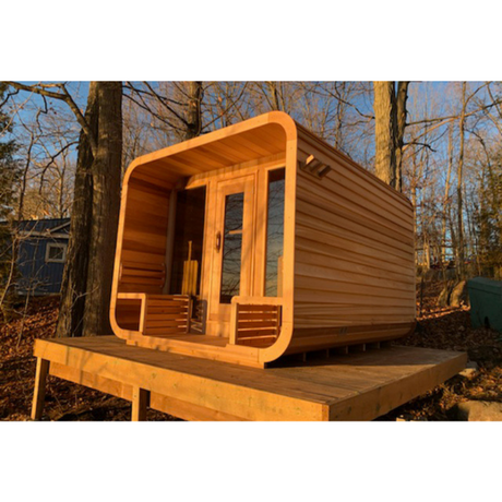 Luxury Outdoor Luna Cedar Sauna: 6-Person Round Barrel Design with Tempered Glass