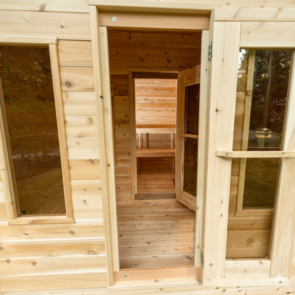 Solid Cedar Georgian Cabin Sauna with Changeroom – Custom Outdoor Spa