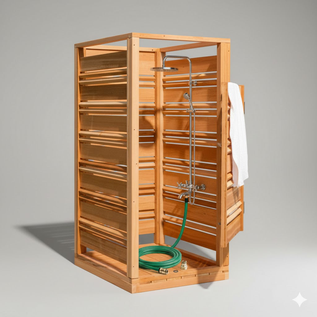 Solid Clear Cedar Outdoor Shower – Handcrafted Spa-Style Rinse Station
