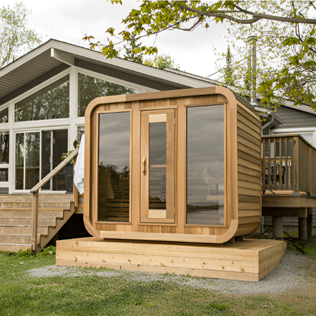 Luxury Outdoor Luna Cedar Sauna: 6-Person Round Barrel Design with Tempered Glass