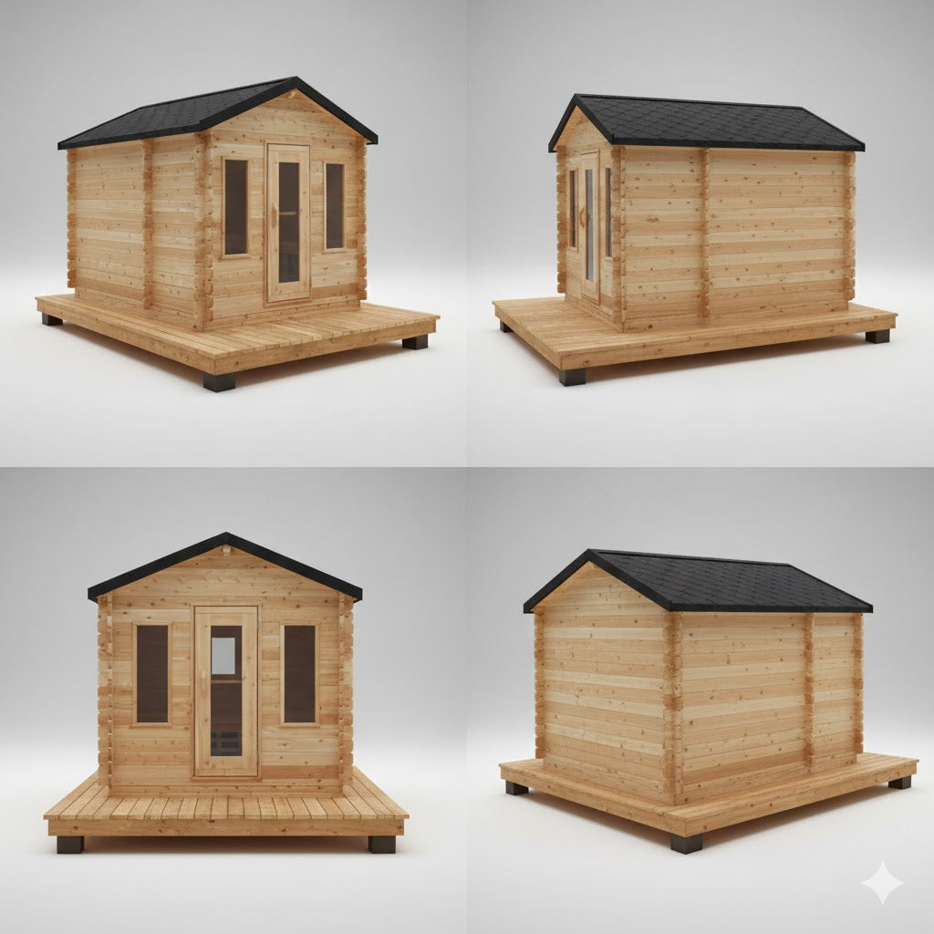 Solid Cedar Georgian Cabin Sauna with Changeroom – Custom Outdoor Spa