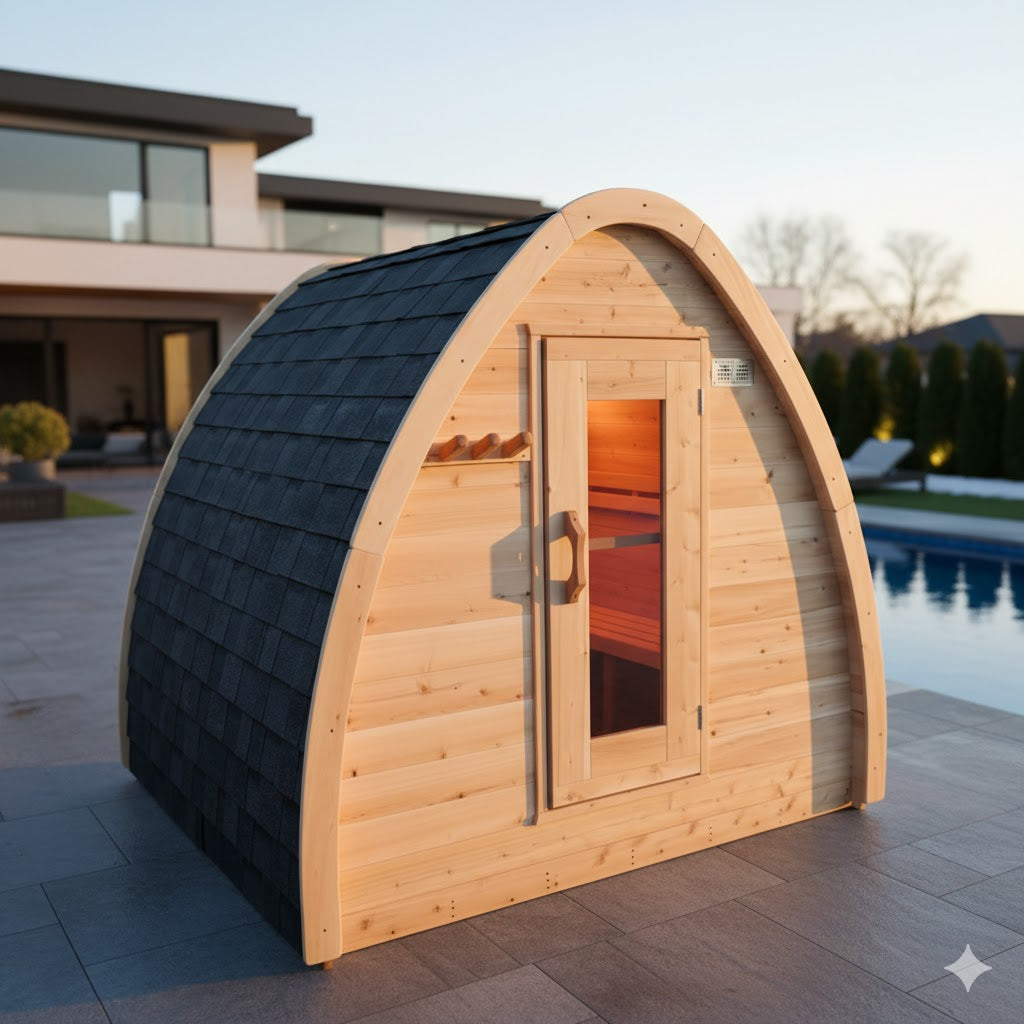 Solid Cedar MiniPOD Outdoor Sauna  Compact Handcrafted Design  Prime  Wellness Living