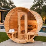 Solid Cedar Serenity Barrel Sauna – Handcrafted Outdoor Wellness