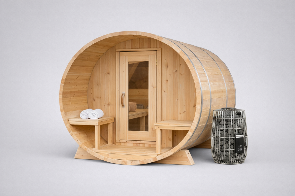 Solid Cedar Barrel Sauna – Traditional Canadian Craftsmanship