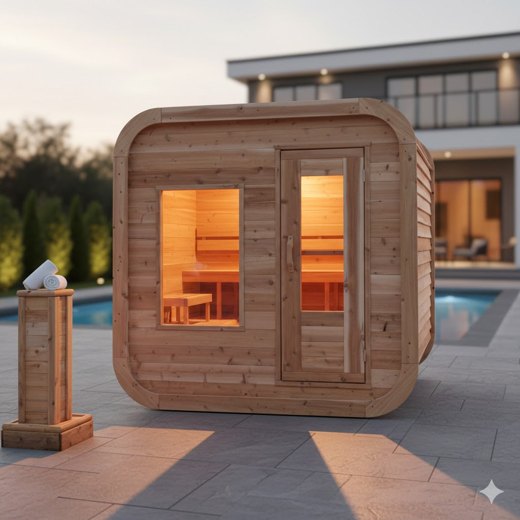 Solid Eastern White Cedar Luna Outdoor Sauna – 2–3 Person Custom Craft