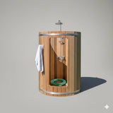 Solid Cedar Barrel Outdoor Shower – Handcrafted Pool & Spa Rinse